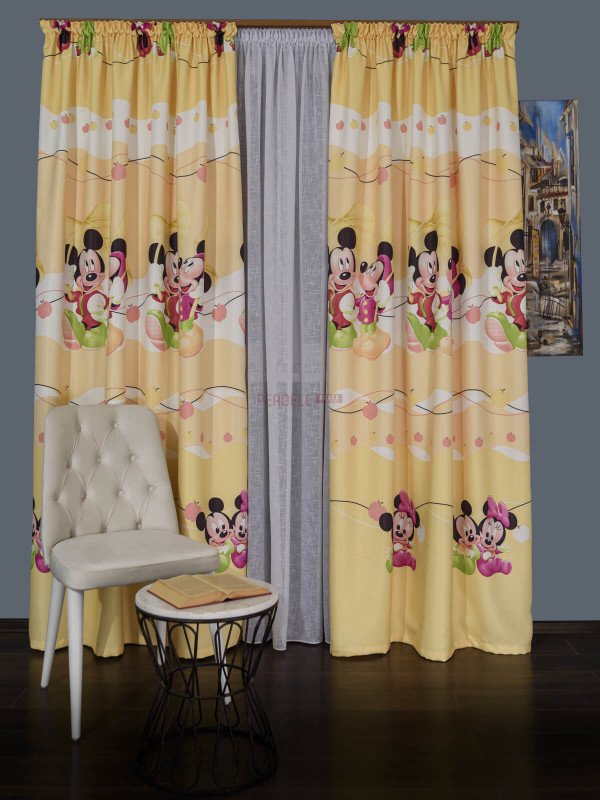 Draperie satin model pentru copii cu Mickey & Minnie Mouse