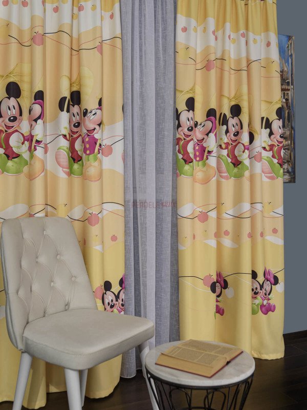 Draperie satin model pentru copii cu Mickey & Minnie Mouse