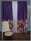 Draperie satin mov,flori multicolore