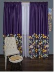 Draperie satin mov,flori multicolore