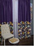 Draperie satin mov,flori multicolore