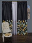 Draperie satin negru,flori multicolore