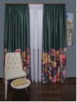 Draperie satin verde,flori multicolore