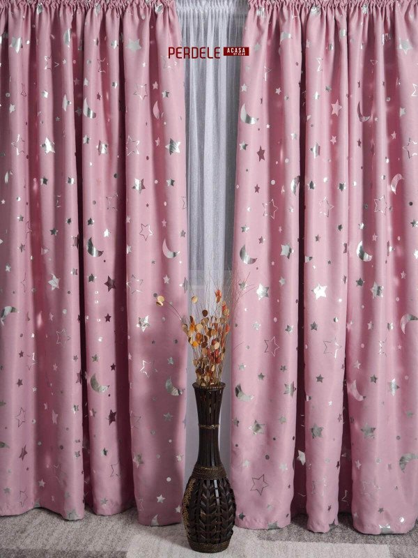 Draperie stelute imprimate,roz