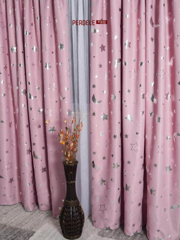 Draperie stelute imprimate,roz