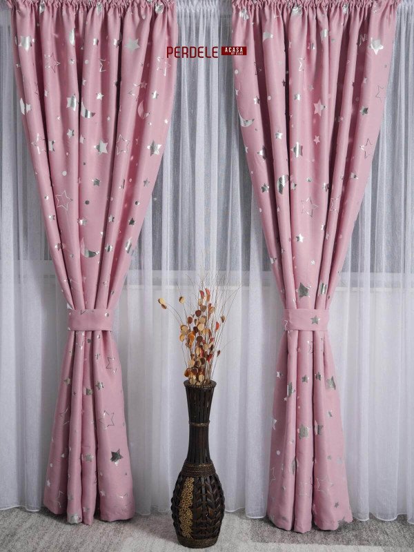 Draperie stelute imprimate,roz