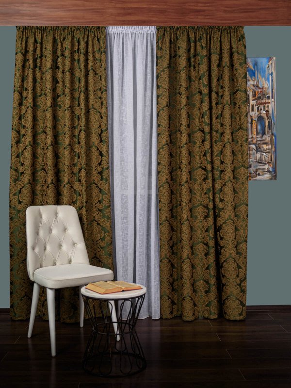 draperie tafta model baroc verde/mustar
