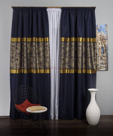 Draperie tip panou albastru auriu Draperie tip panou albastru auriu