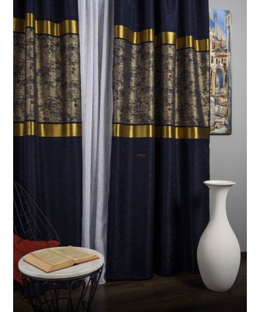 Draperie tip panou albastru auriu Draperie tip panou albastru auriu