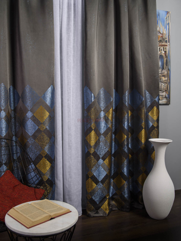 Draperie tip panou gri,bleu,galben