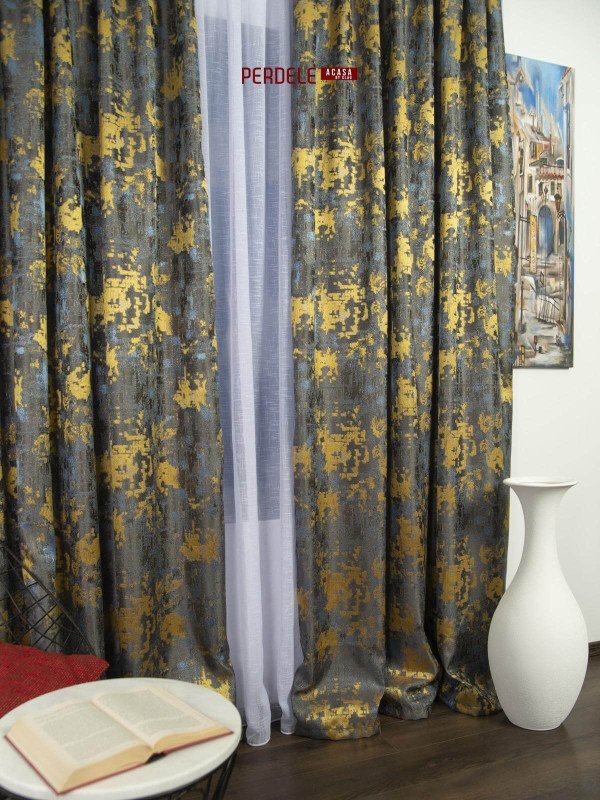 Draperii stofa gri,bleu,galben