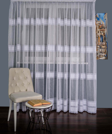 Perdea borangic brodat, alb