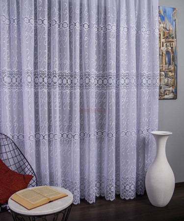 Perdea broderie tip dantela alb