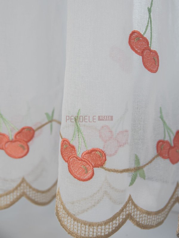 Perdea bucatarie, ivoire/rosu