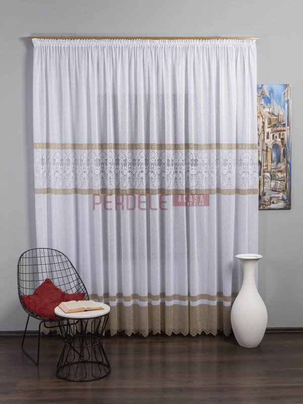 Perdea de pascani alb/camel