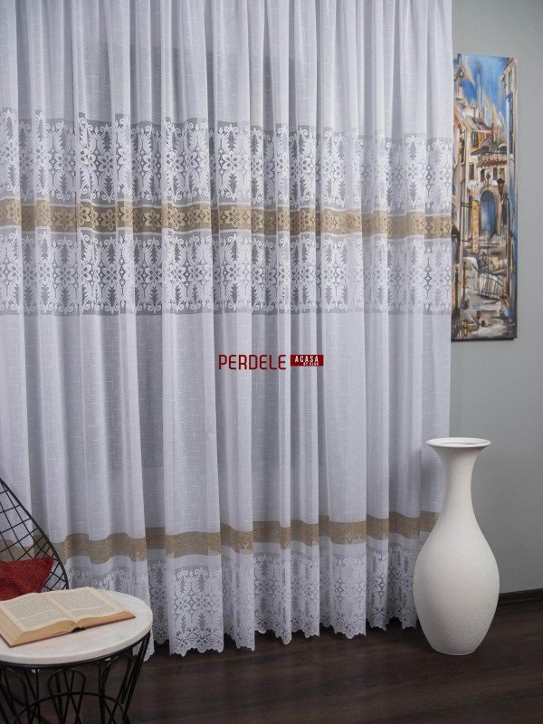 Perdea de pascani alb/camel
