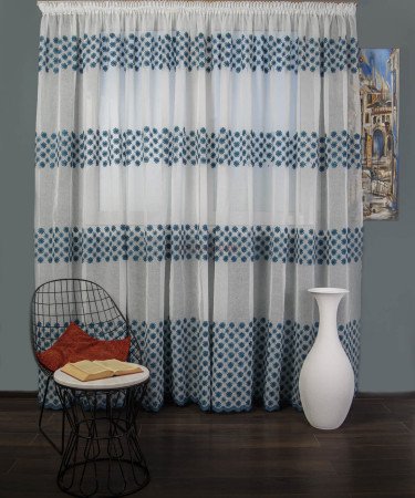 Perdea flori turqoise