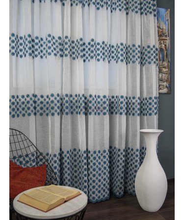 Perdea flori turqoise