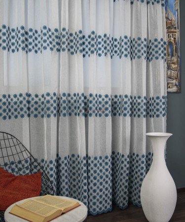 Perdea flori turqoise