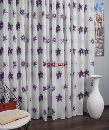Perdea tip in brodat, alb/mov Perdea tip in brodat, alb/mov