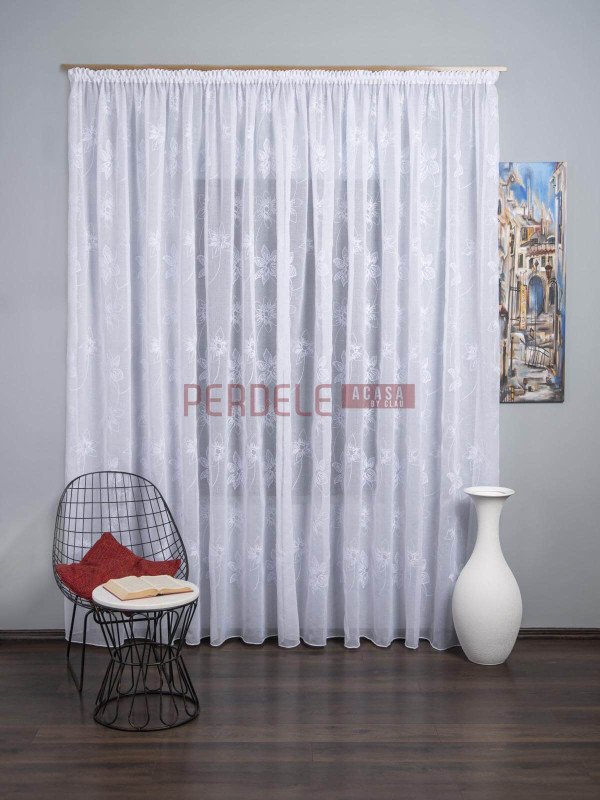 Perdea tip in brodat, alb