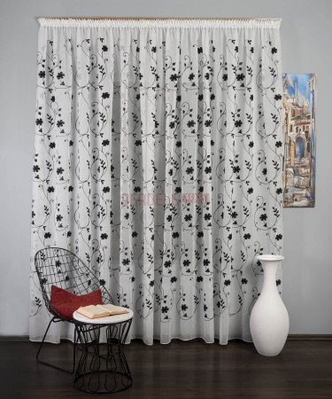 Perdea in brodat, alb / negru