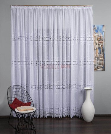 Perdea in brodat, alb, broderie macrame