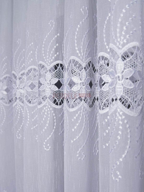 Perdea in brodat, alb, broderie macrame