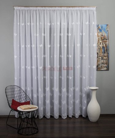 Perdea in brodat, alb, model fluturi