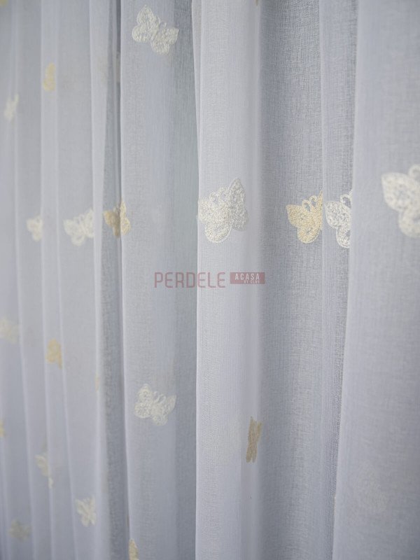 Perdea in brodat, alb/crem/ model fluturi
