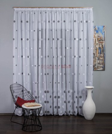 Perdea in brodat, alb/gri, model buline