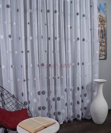 Perdea in brodat, alb/gri, model buline Perdea in brodat, alb/gri, model buline