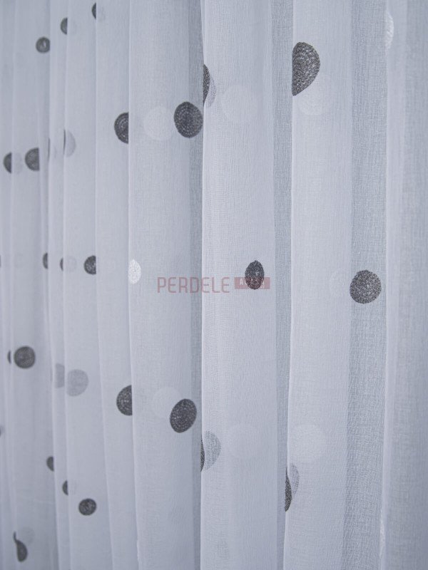 Perdea in brodat, alb/gri, model buline