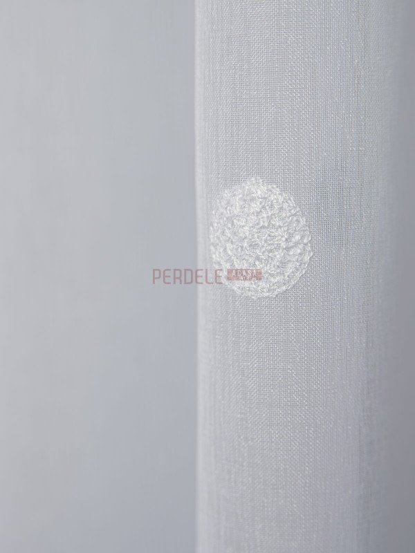 Perdea in brodat, alb/verde, model buline