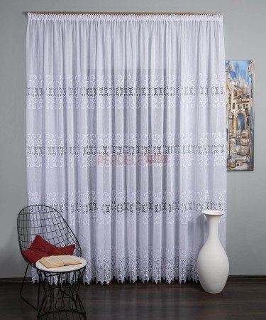 Perdea in brodat, alb, broderie macrame