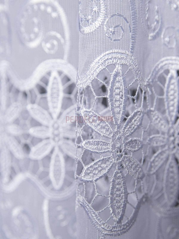 Perdea in brodat, alb, broderie macrame