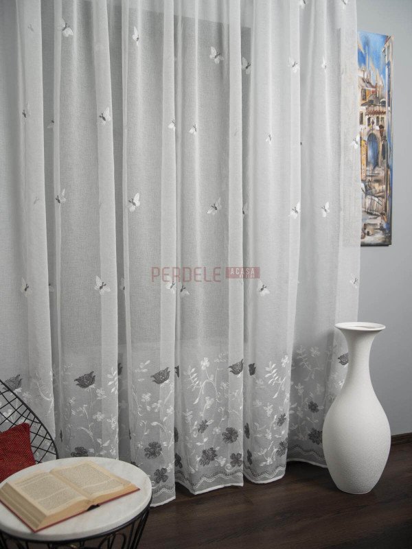 Perdea in brodat, ivoire/gri Perdea in brodat, ivoire/gri