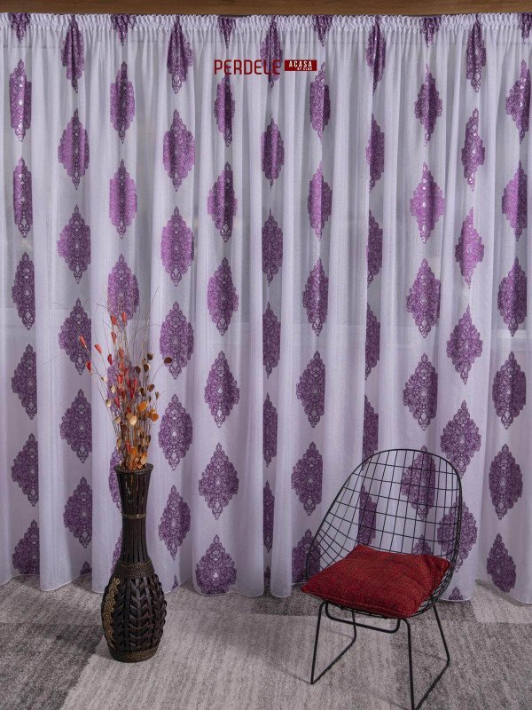 Perdea in cristal, alb/mov