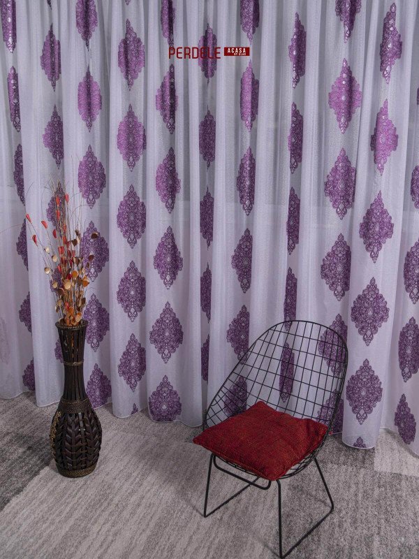 Perdea in cristal, alb/mov