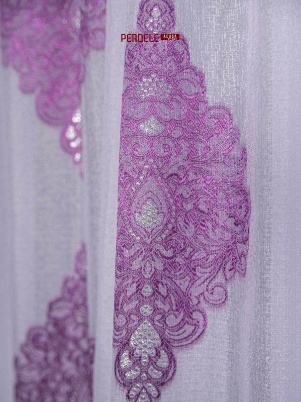 Perdea in cristal, alb/mov