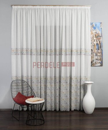 Perdea in ivoire,albastru,mov
