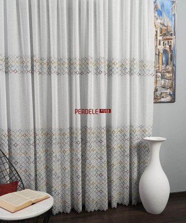 Perdea in ivoire,albastru,mov