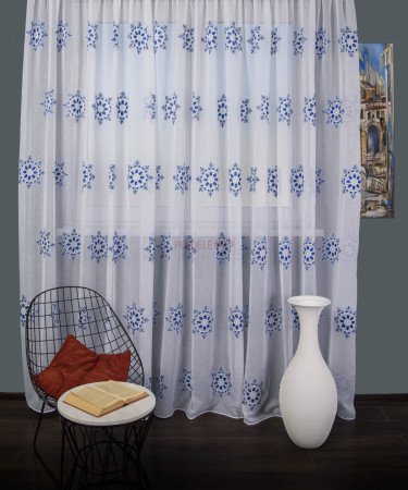 Perdea model flori albastru