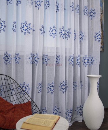 Perdea model flori albastru