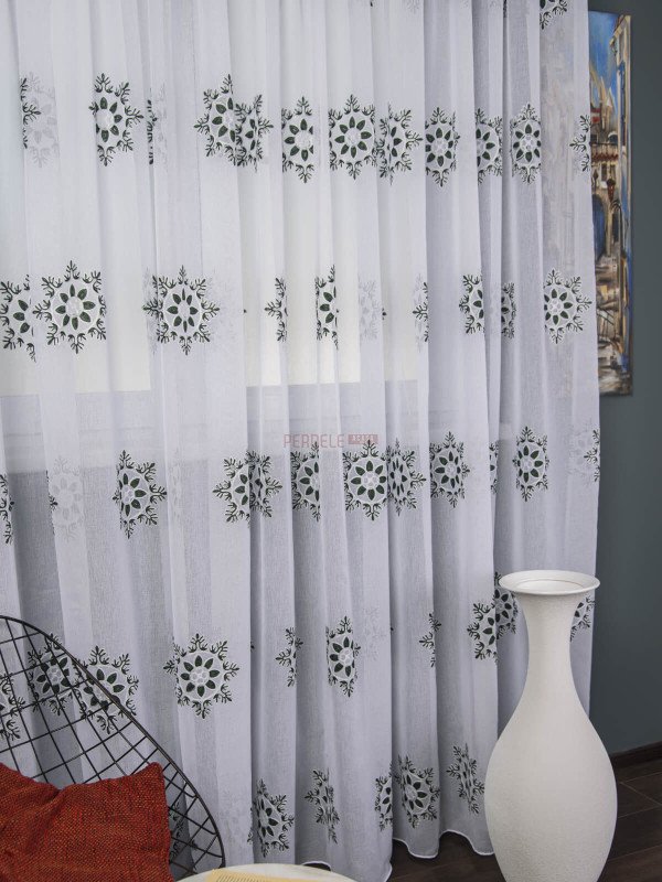 Perdea model flori verde