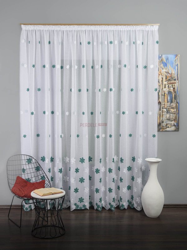 Perdea tip in, model flori verde