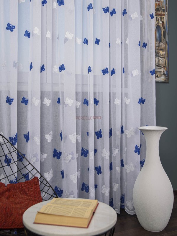 Perdea model fluturi albastru