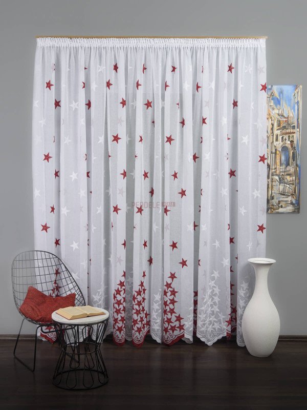 Perdea model stelute alb,rosu Perdea model stelute alb,rosu