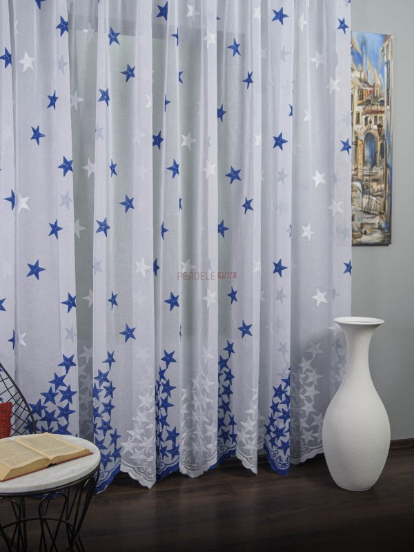 Perdea model stelute albastru