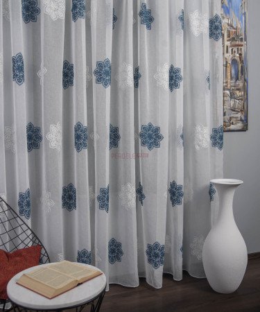 Perdea model flori, alb/albastru Perdea model flori, alb/albastru